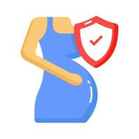 Pregnant woman with protection shield, maternity insurance and pregnancy care concept icon vector