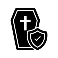 Protection shield on coffin showing death insurance concept icon vector