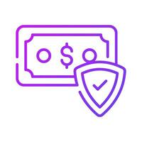 Dollar note with protection shield, a concept of financial insurance icon in modern style vector