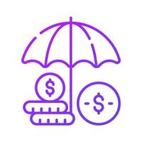 dólar monedas debajo paraguas, un concepto de financiero seguro icono en moderno estilo vector