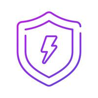 Lightning bolt with protection shield, amazing icon of safe energy, energy protection vector