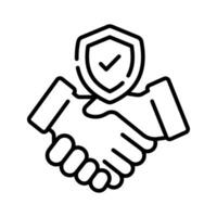 Handshake and shield, business agreement insurance, deal insurance, insurance policy icon vector