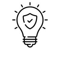 Safety shield with tick mark inside light bulb, concept of idea protection icon vector