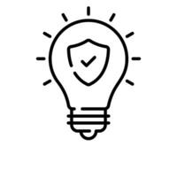 Safety shield with tick mark inside light bulb, concept of idea protection icon vector