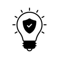 Safety shield with tick mark inside light bulb, concept of idea protection icon vector