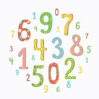 The numbers are multi-colored. Birthday, date. Variety of numbers. Vector illustration, background isolated.