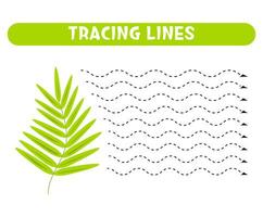 Tracing lines with green leaf. Handwriting practice. vector