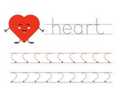 Trace and learn heart. Basic geometric shapes. Worksheet for kids. vector