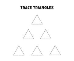 Trace triangles. Basic geometric shapes. Educational game. Worksheet for kids. vector