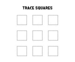 Trace squares. Basic geometric shapes. Educational game. Worksheet for kids. vector