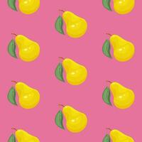 Bright seamless pattern with yellow pears. Repeating background with fruit. Vector print.