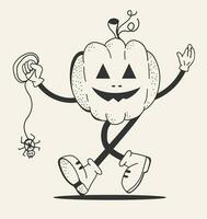 Groovy pumpkin cartoon retro style. Black pumpkin with smile for your design for the holiday Halloween. vector