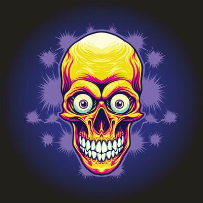 Psychedelic Skull Head Scarry Illustration