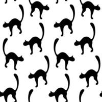 Seamless pattern of abstract image of black cat silhouette. Happy National Black Cat Day. Vector