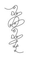 Vertical Hand drawn lettering 2024 with hearts in one continuous line. New year design for cards vector