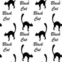 Seamless pattern of silhouette a black cat with lettering Black Cat. Happy National Black Cat Day vector