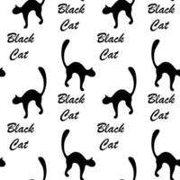 Seamless pattern of silhouette a black cat with lettering Black Cat. Happy National Black Cat Day vector