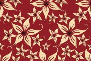 Ikat floral paisley embroidery on red background.Ikat ethnic oriental seamless pattern traditional.Aztec style abstract vector illustration.design for texture,fabric,clothing,wrapping,decoration,scarf