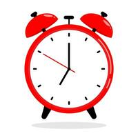 Red alarm clock isolated on white background. Vector illustration.