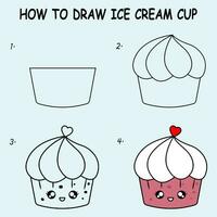 Step by step to draw a Cute Cake. Drawing tutorial a Cute Cake. Drawing lesson for children. Vector illustration