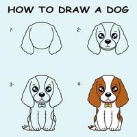 paso por paso a dibujar un perro. dibujo tutorial un perro. dibujo lección para niños. vector ilustración