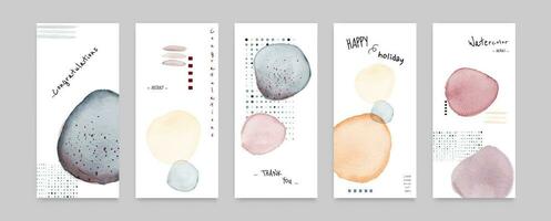 Set of cards Abstract geometric modern design combined with watercolor vector