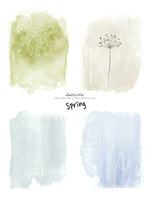 Set of art spring watercolor and doodle hand-painted background vector