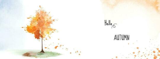 Autumn banner background with a tree on watercolor stain painting vector