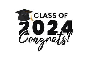 Class of 2024 Sticker. word lettering script banner. Congrats Graduation lettering with academic cap. Template for design party high school or college, graduate invitations. vector