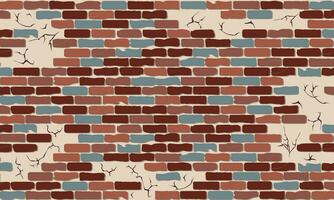 Brick wall cracked colorful surface vector background. broken brick wall pattern on cream color backdrop