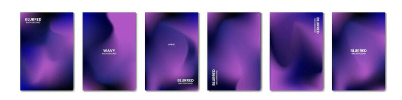 Blurred backgrounds gradients set with modern abstract blurred color gradient patterns. Smooth templates collection for brochures, posters, banners, flyers and cards. Vector illustration.