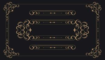 Golden border frame set template with ornamental corner lines and ornament circles inside, vector frame decoration pattern style