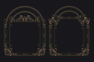 Golden border frame set template with ornamental corner lines, oval or circle shape, vector frame decoration pattern style