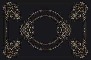 Gold border frame set with ornamental corner lines and ornament circles inside, vector frame decoration pattern style. Thai style patterned design frame frame