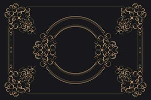 Gold border frame set with ornamental corner lines and ornament circles inside, vector frame decoration pattern style. Thai style patterned design frame frame