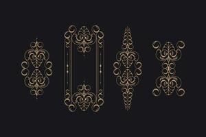Gold ornament set template as pattern or fabric motif, oval or circle shape, vector frame decoration pattern style