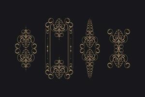 Gold ornament set template as pattern or fabric motif, oval or circle shape, vector frame decoration pattern style