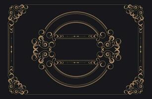 Gold border frame set with ornamental corner lines and ornament circles inside, vector frame decoration pattern style. Thai style patterned design frame frame