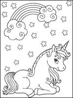 Vector unicorn lying on the cloud coloring page for kids- unicorn coloring pages