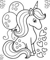 Vector unicorn lying on the cloud coloring page for kids- unicorn coloring pages