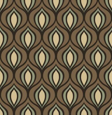 DARK BROWN VECTOR SEAMLESS BACKGROUND WITH OLIVE AND BROWN ABSTRACT ART DECO FIGURES