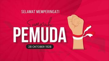 Hari Sumpah Pemuda celebration October 28th animation with text and hand fist illustration video