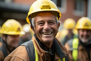 sonriente Pakistán mayor obrero. concepto de la seguridad medidas, experto labor y personal. foto