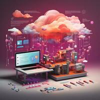 Cloud data storage, database, cloud computing concept. photo