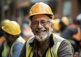 sonriente Pakistán mayor obrero. concepto de la seguridad medidas, experto labor y personal. foto