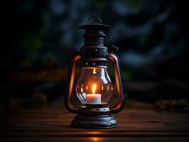 Beautiful lantern with a candle on it in front of a dark background generative ai photo