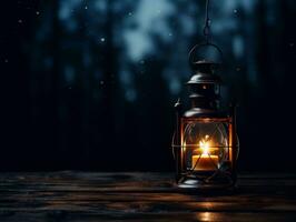 Beautiful lantern with a candle on it in front of a dark background generative ai photo