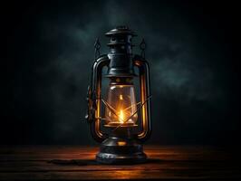 Beautiful lantern with a candle on it in front of a dark background generative ai photo