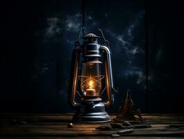 Beautiful lantern with a candle on it in front of a dark background generative ai photo