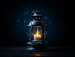 Beautiful lantern with a candle on it in front of a dark background generative ai photo
